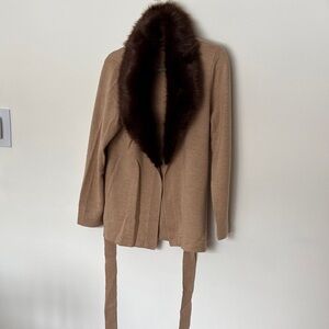 Talbots Tan Sweater with Faux Fur Trim